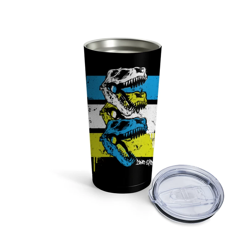 Layered T-Rex Skulls: Grunge Street Art Aesthetic Travel Mug