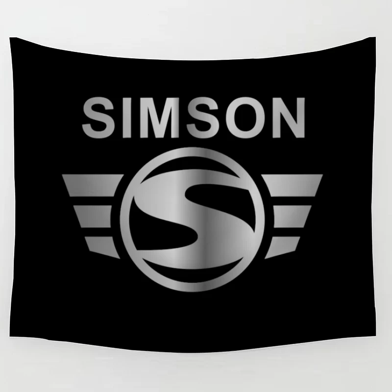 Simson Vintage Motorcycle Brand Logo with Silver Wings Tapestry