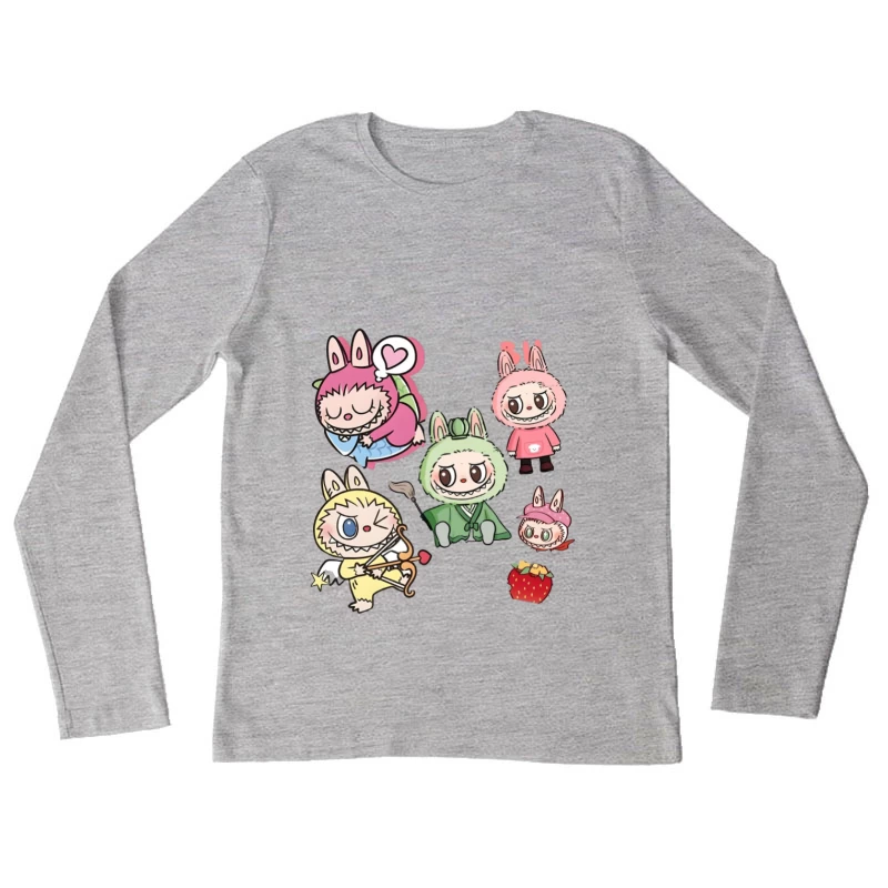 Niedliche Tierfiguren und Symbole Damen Langarm T-Shirt