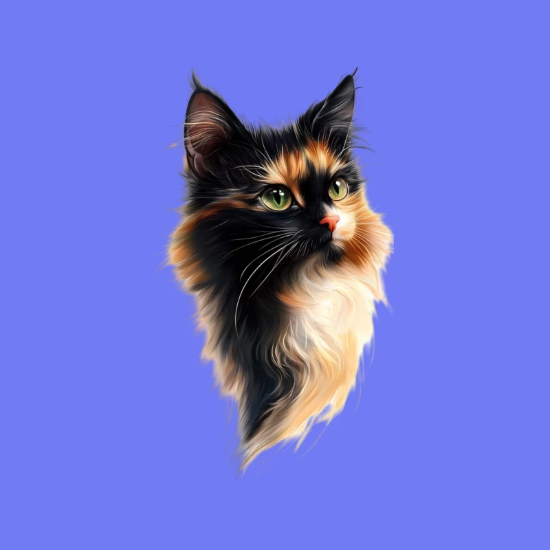 Stunning Portrait of a Fluffy Multicolored Cat Tapestry