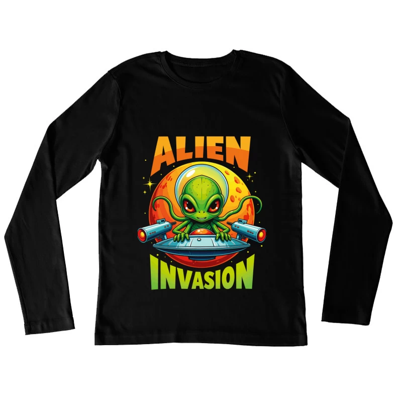 Retro Pixel Alien Invasion – Vibrant 8-bit Extraterrestrial Style! Female Long Sleeve T-Shirt