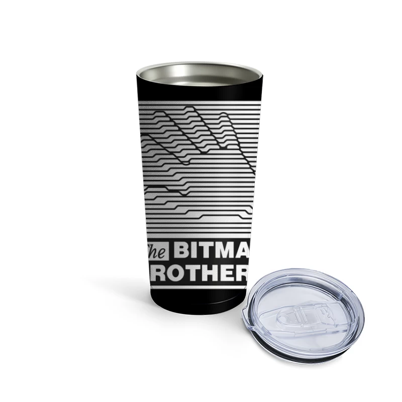 Bitmap Brothers Logo with Striped Hand Optical Illusion Travel Mug