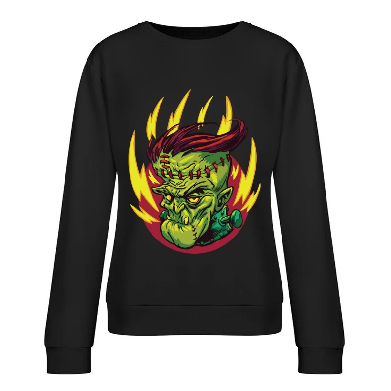 Colorful Cartoon Frankenstein Monster Illustration Female Pullover Sweatshirt