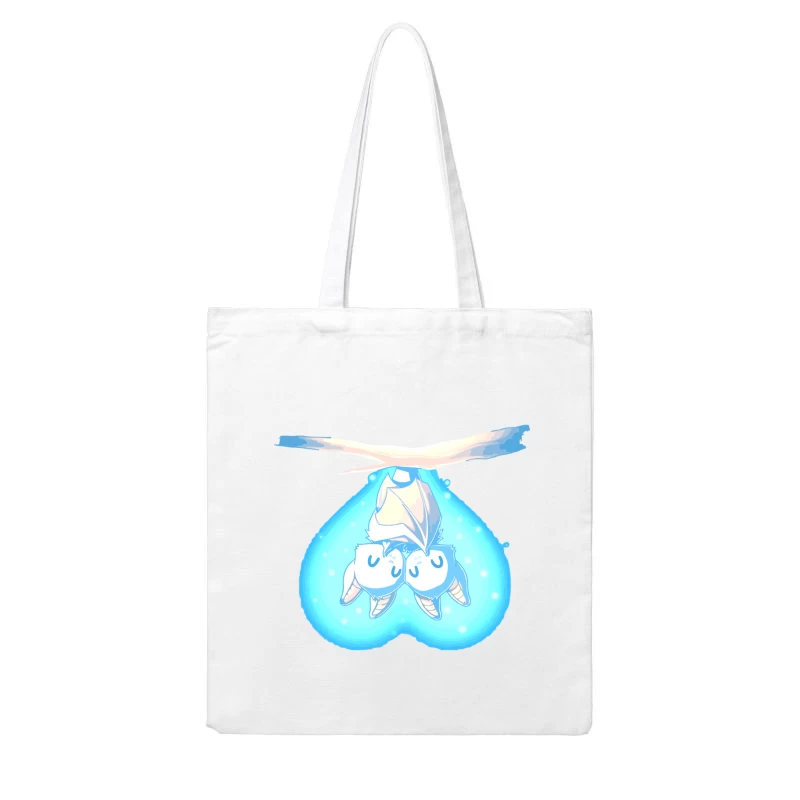 Adorable Winged Fantasy Creature in Heart-Shaped Blue Bubble Cotton Tote Bag