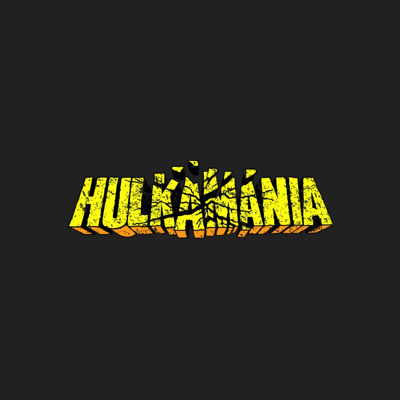 Retro Hulkamania Wrestling Logo with Cracked Yellow Text Bucket Hat