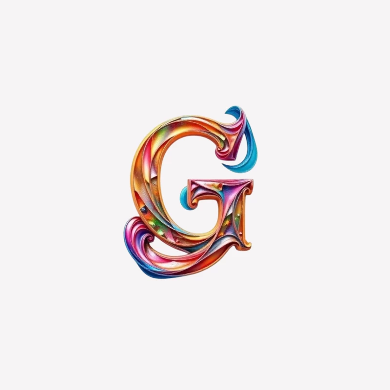 Colorful 3D Typography: Decorative Letter G with Swirling Gradient Pattern Female T-Shirt