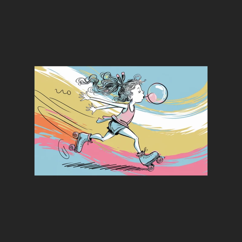 Whimsical Illustration of Girl Rollerskating with Bubble Gum Male Pullover Sweatshirt