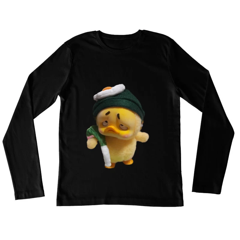 Traurige Ente mit Mütze und Lauch Damen Langarm T-Shirt