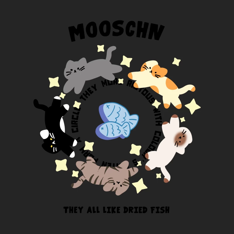 Katzenkreis mit Fischen und Sternen Herren Pullover Sweatshirt