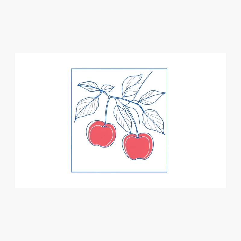 Simple Blue Line Drawing of Red Cherries on Branch Travel Mug