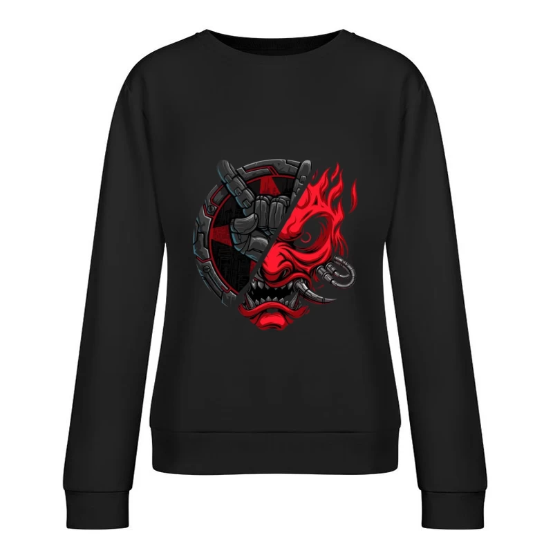 Metal Skull Artwork with Flames Female Pullover Sweatshirt