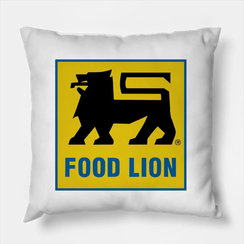 Food Lion Supermarket Chain Logo with Black Lion on Yellow Background Throw Pillow