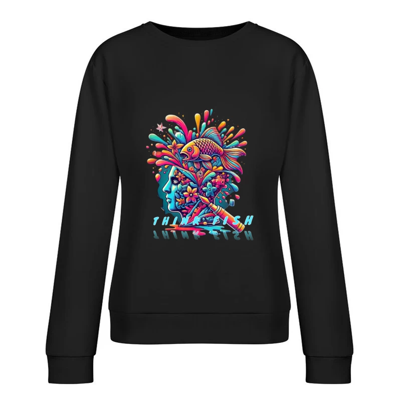 Psychedelic Mind Splash with Fish and Flowers Female Pullover Sweatshirt