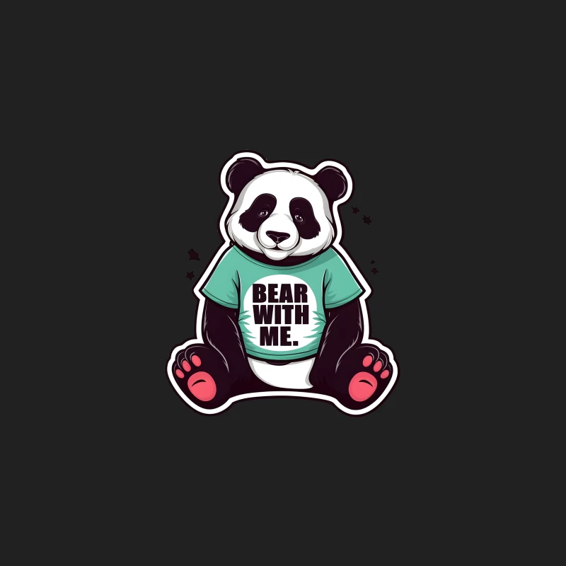Cute Cartoon Panda Wearing "Bear With Me" T-Shirt Sticker Bucket Hat