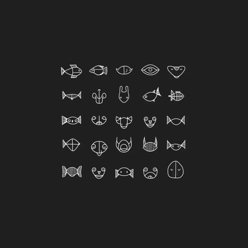 Simple Faces and Fish Animal Sketch Icons Male Tank Top