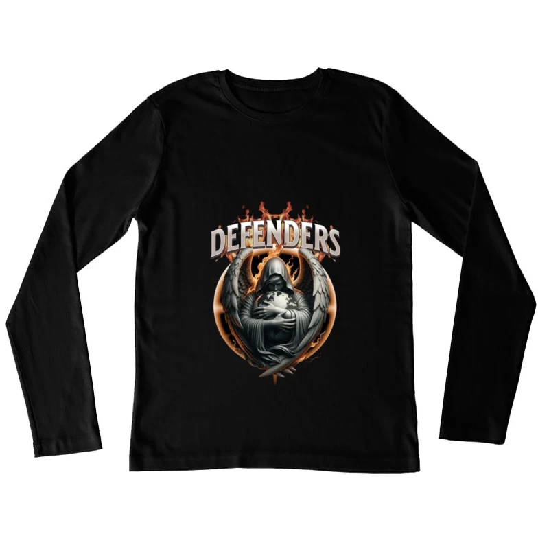 Dark Angel Defender with Earth Globe in Flames Female Long Sleeve T-Shirt