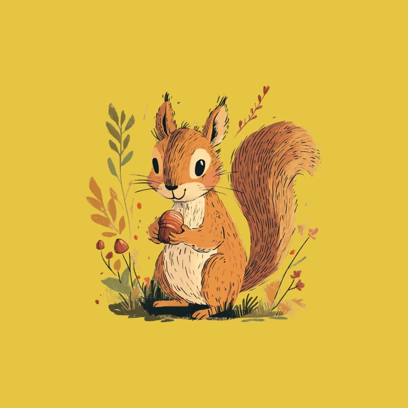 Cute Cartoon Squirrel with Acorn in Autumn Nature Illustration Female T-Shirt