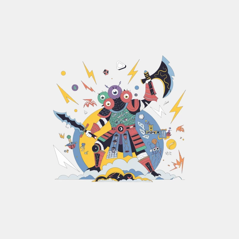 Whimsical Colorful Monster Illustration with Lightning Male Tank Top