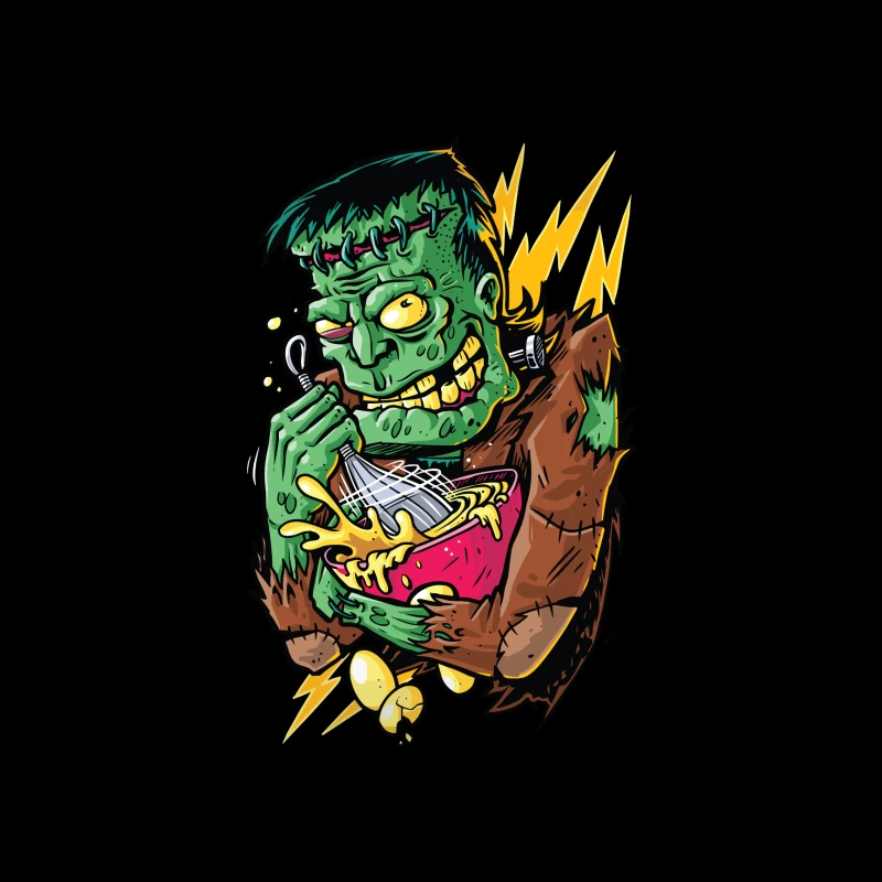 Playful Cartoon Frankenstein Monster with Food iPhone Case