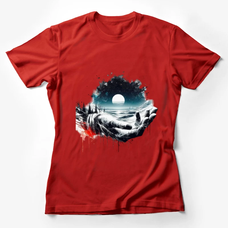 Surreal Cosmic Landscape with Hands Female T-Shirt
