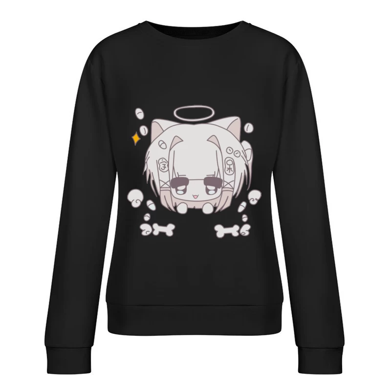 Niedlicher Katzenengel mit Knochen Damen Pullover Sweatshirt