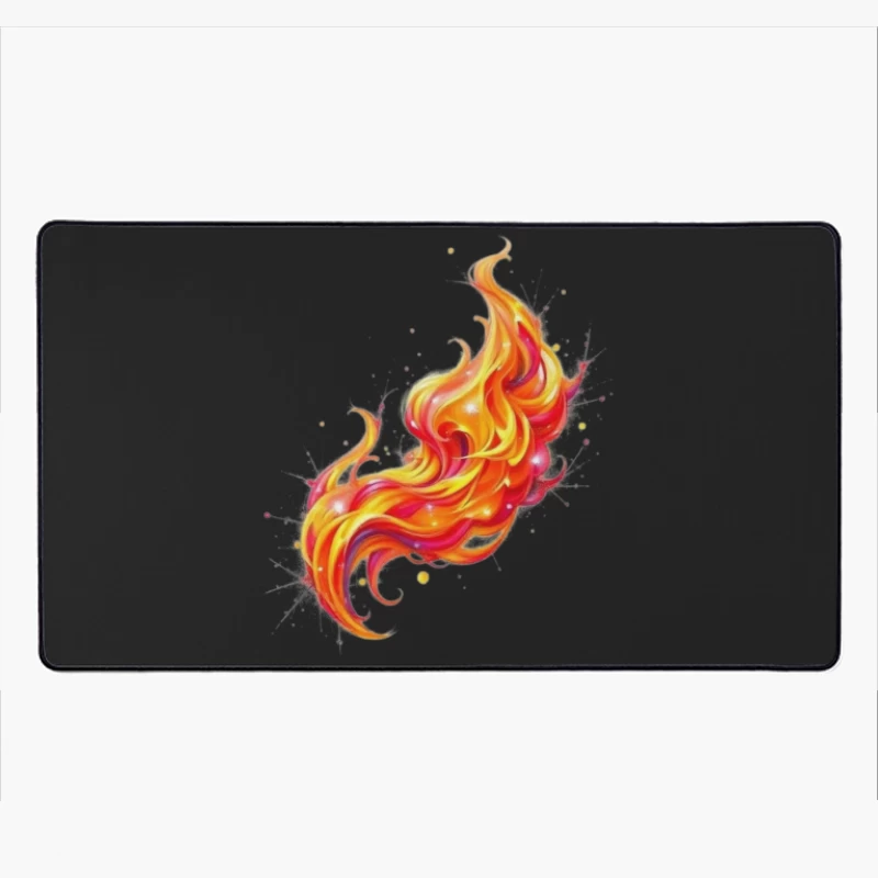 Vibrant Watercolor Fire Flame Art Desk Mat