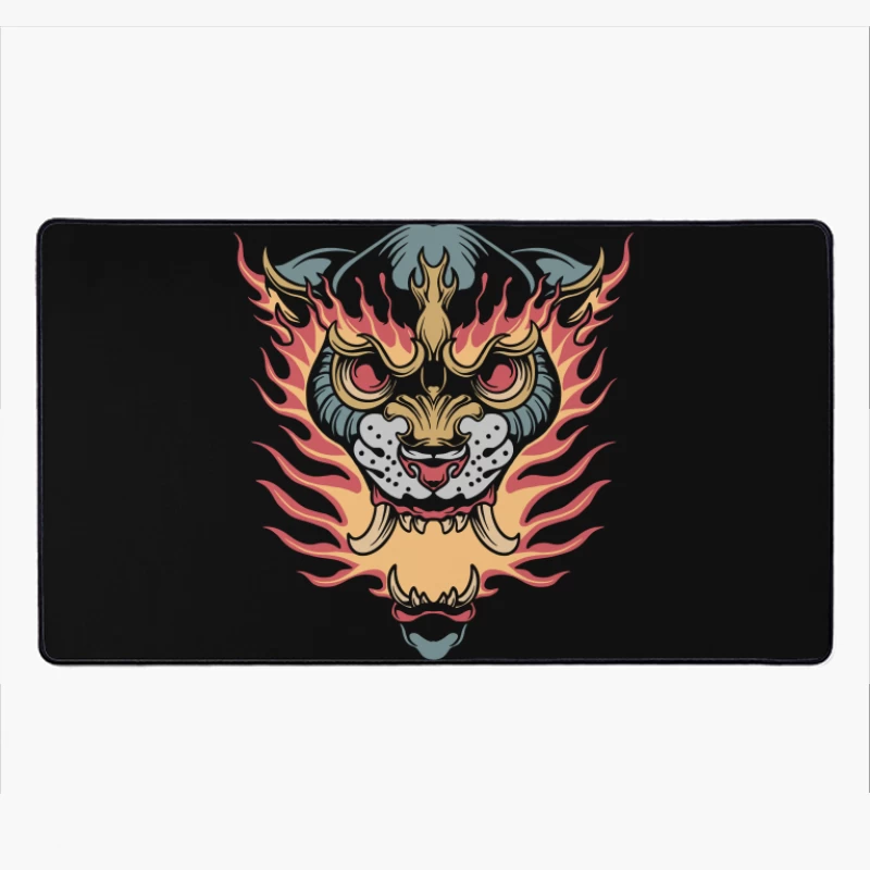 Flaming Tiger Head Design Desk Mat