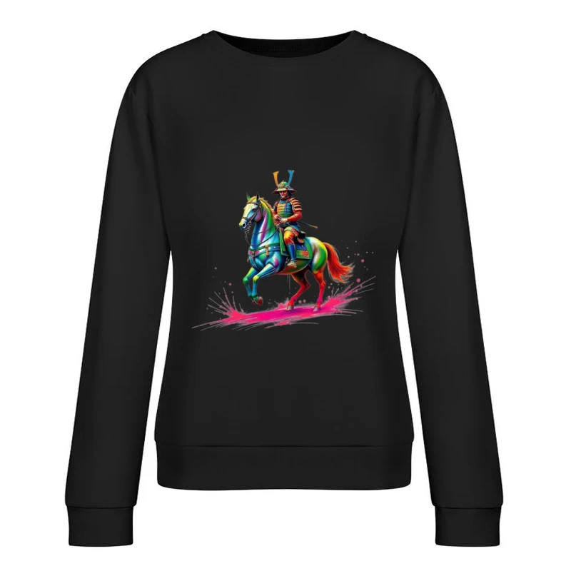 Colorful Samurai on Horseback Female Pullover Sweatshirt