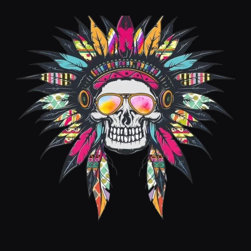 Colorful Skull with Headdress and Sunglasses Pin