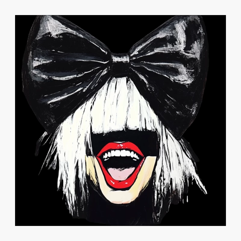 Pop Art Portrait with Oversized Bow and Bold Red Lips Pin