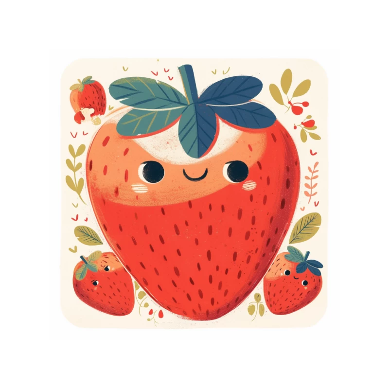 Adorable Kawaii Strawberry Family Illustration Tapestry