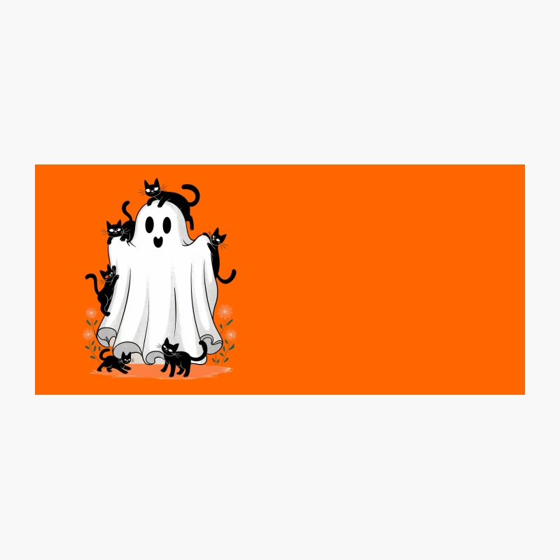 Playful Black Cats with Cute Ghost in Whimsical Halloween Scene Coffee Mug