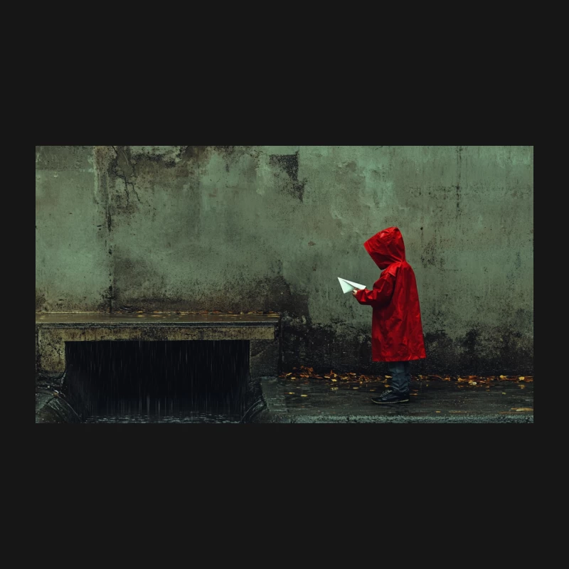 Solitary Figure in Red on a Rainy Urban Day Desk Mat