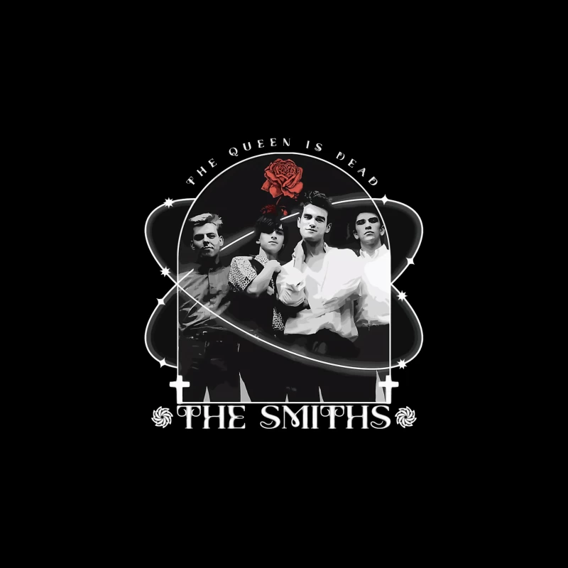 The Smiths - Vintage Black and White Band Portrait with Red Rose Tapestry