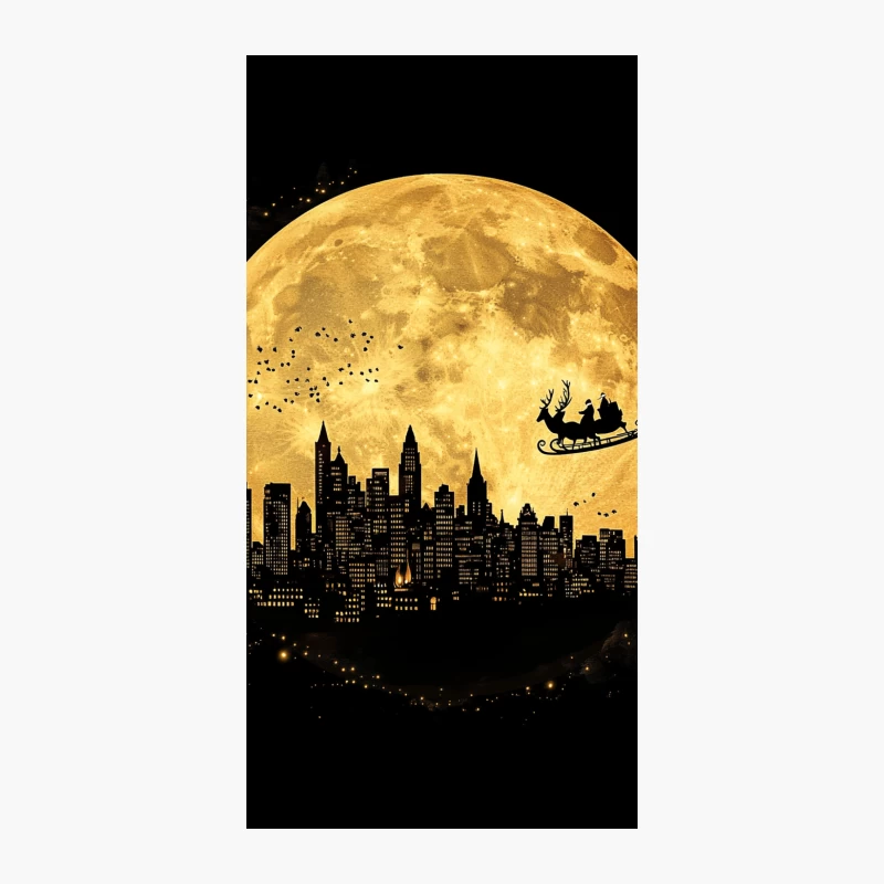 Magical Christmas Night Over City Skyline with Full Moon and Santa's Sleigh iPhone Case