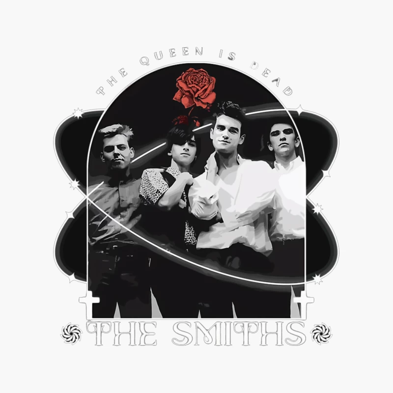 The Smiths - Vintage Black and White Band Portrait with Red Rose Cotton Tote Bag