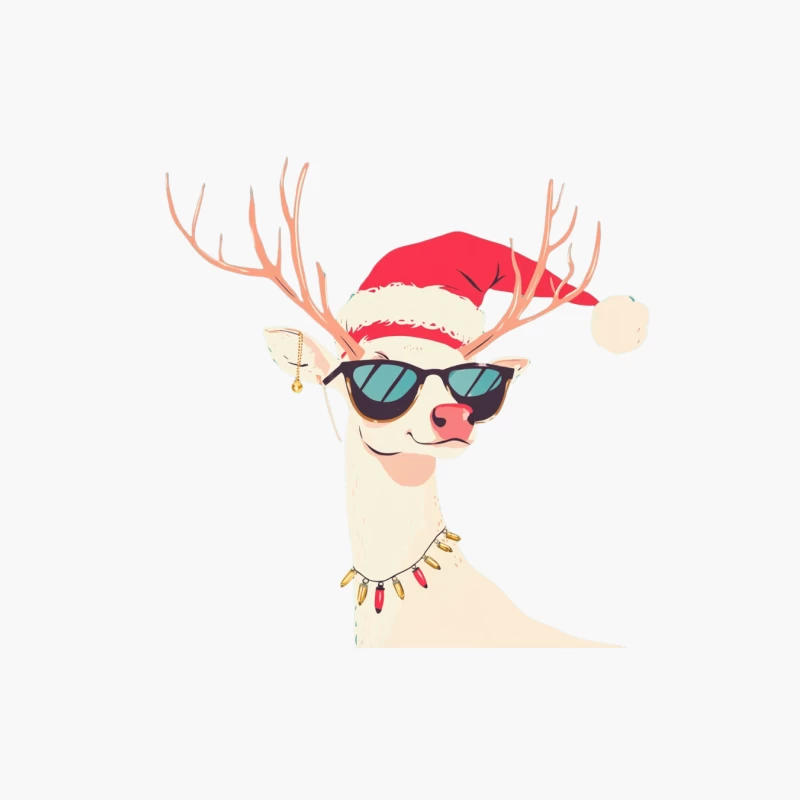 Cool Christmas Reindeer in Sunglasses and Santa Hat Illustration Cotton Tote Bag