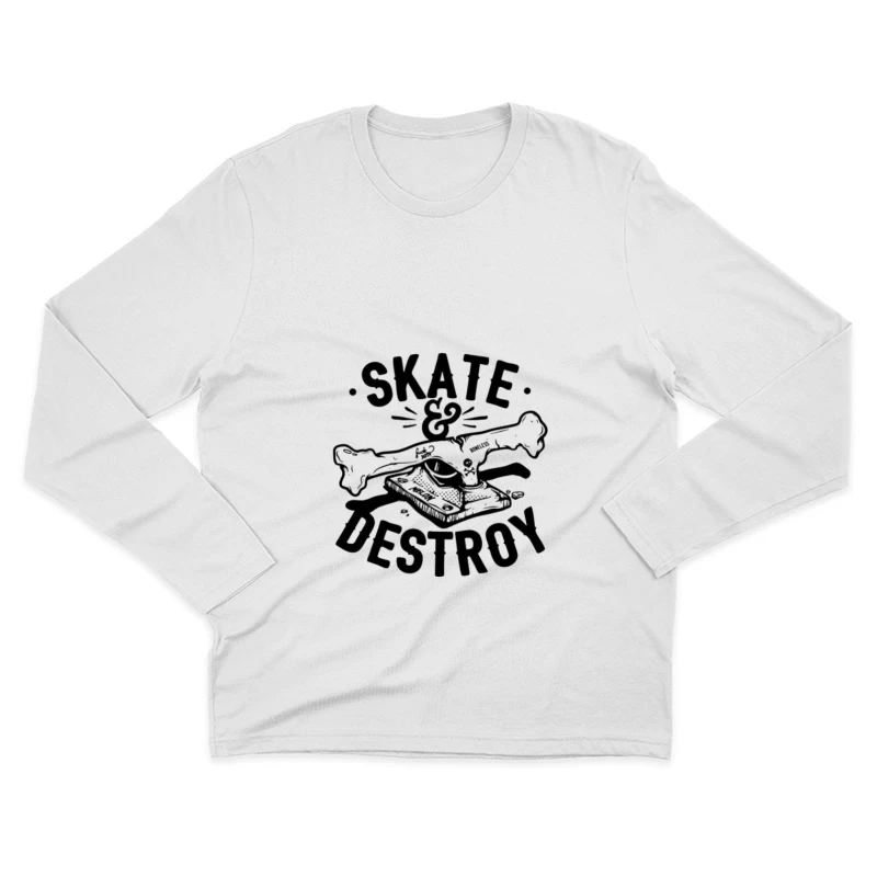 Graphique Skate et Détruire avec Os et Skateboard Homme Manches Longues T-Shirt