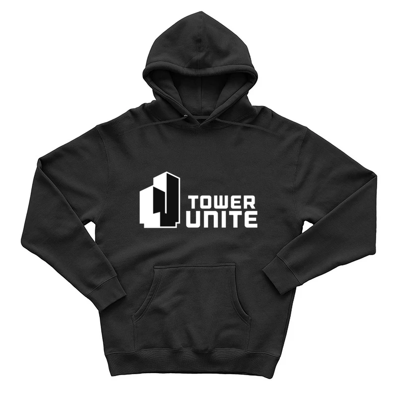 Minimalist Tower Unite Logo Design in Black and White Male Pullover Hoodie