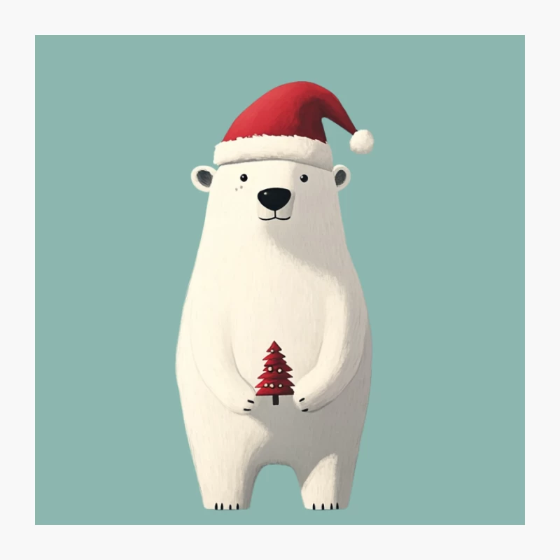 Cute Cartoon Polar Bear with Santa Hat Holding Christmas Tree Pin