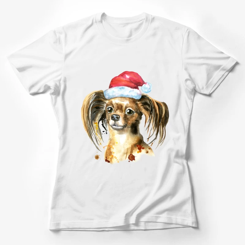 Chien avec chapeau de Noël en aquarelle Femme T-Shirt