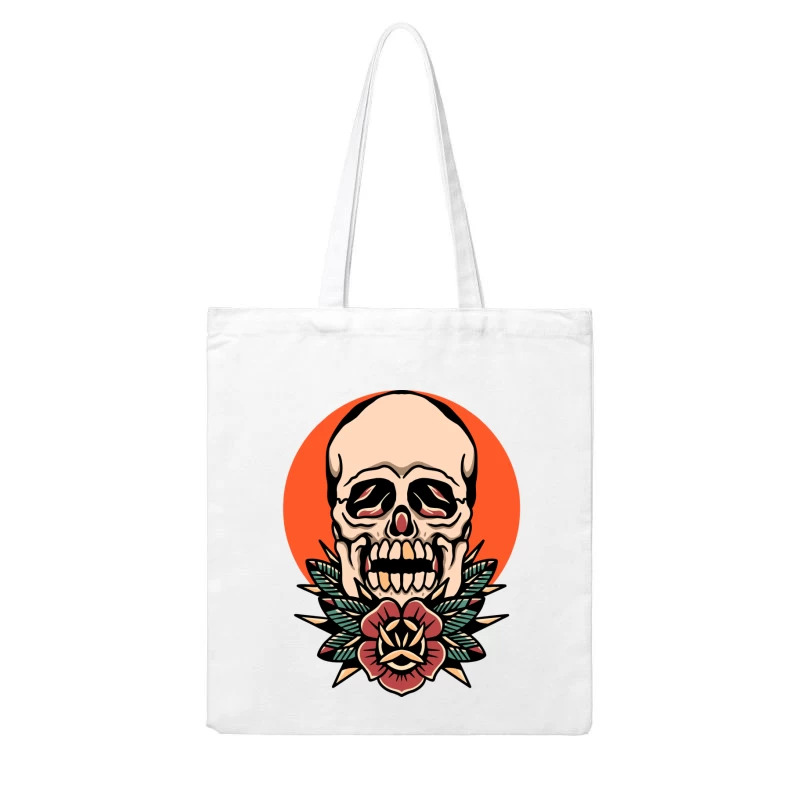 Skull with Floral Design Cotton Tote Bag