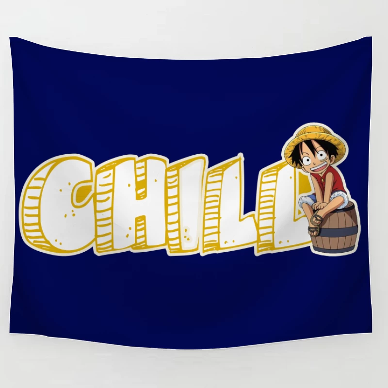 Chill Anime Illustration of Luffy from One Piece Tapestry
