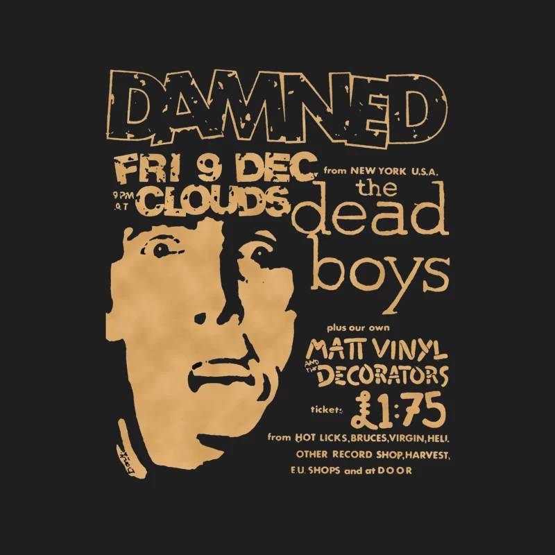 Vintage Concert Poster for The Damned with Clouds and Dead Boys - December 9th Male Tank Top