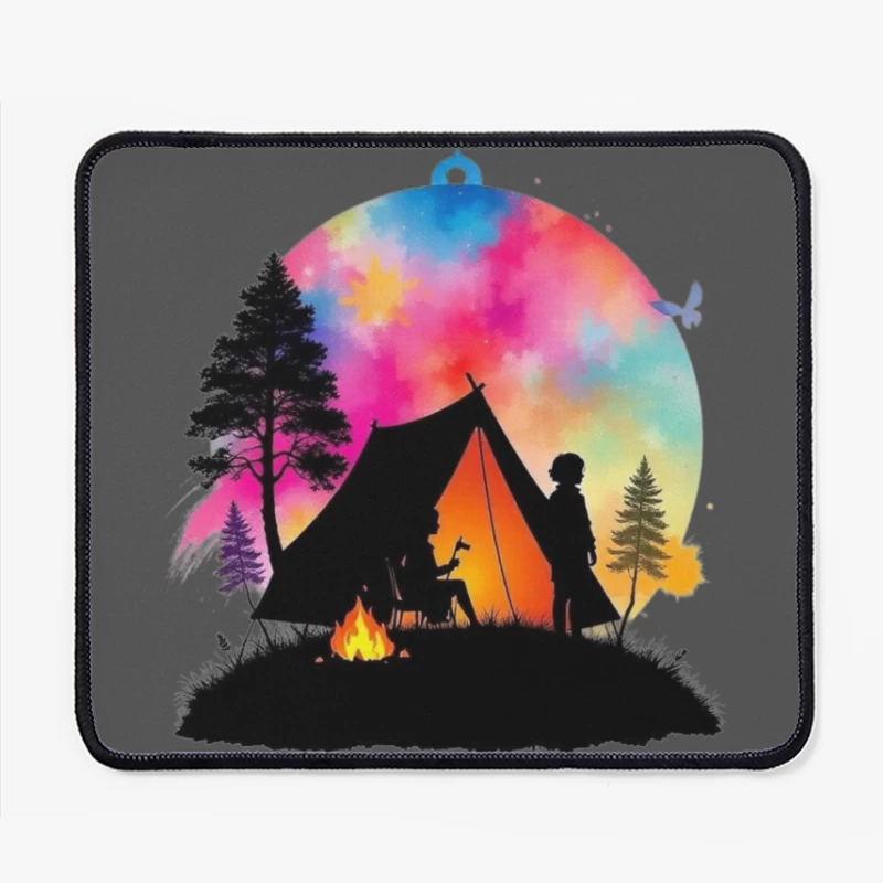 Magical Camping Night Under Colorful Aurora Sky Mouse Pad