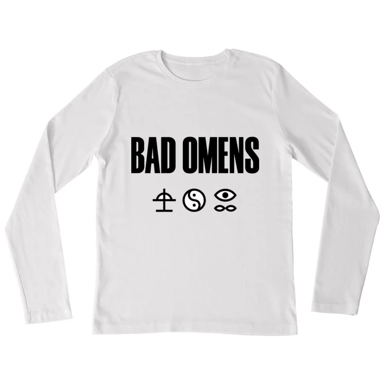 Bad Omens Band Logo with Mystical Symbols in Black and White Female Long Sleeve T-Shirt