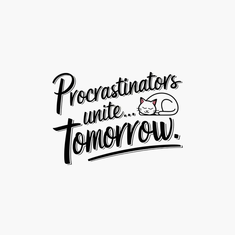 Humorous Procrastination Motto with Sleepy Cat Illustration Cotton Tote Bag