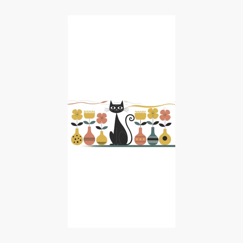 Retro Cat and Floral Vase Illustration in Scandinavian Style iPhone Case
