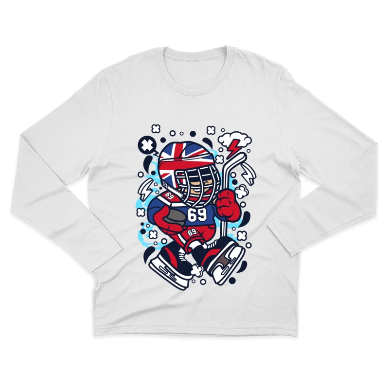 Hockey britannique avec mascotte énergique Homme Manches Longues T-Shirt