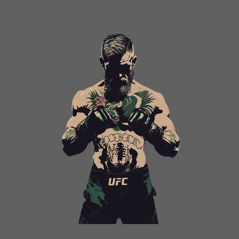 Tattooed UFC Fighter: Stylized Portrait of Bearded MMA Athlete Male Tank Top